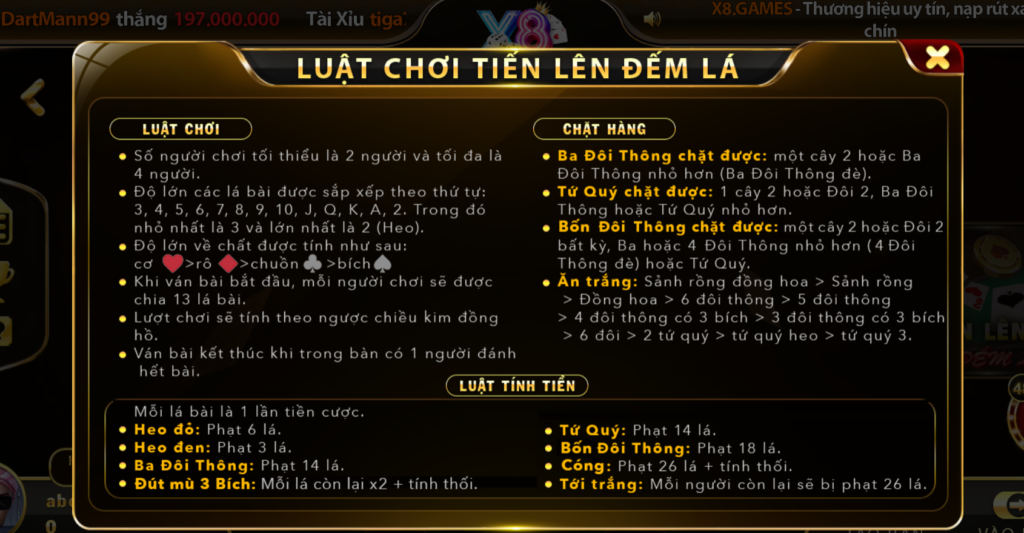 Cổng game X8 hướng dẫn chi tiết luật chơi bài Tiến Lên Đếm Lá